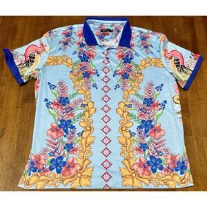 BAROCCO Los Angeles Blue Tropical Floral Damask Design Polo size 5XL ~Runs Small